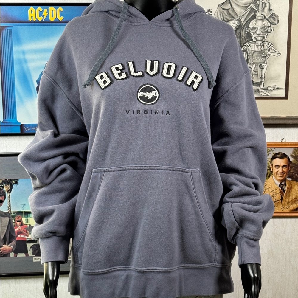 Vintage Belvoir Virginia Sweatshirt XL Big Cotton Gear for Sports Blue Hoodie